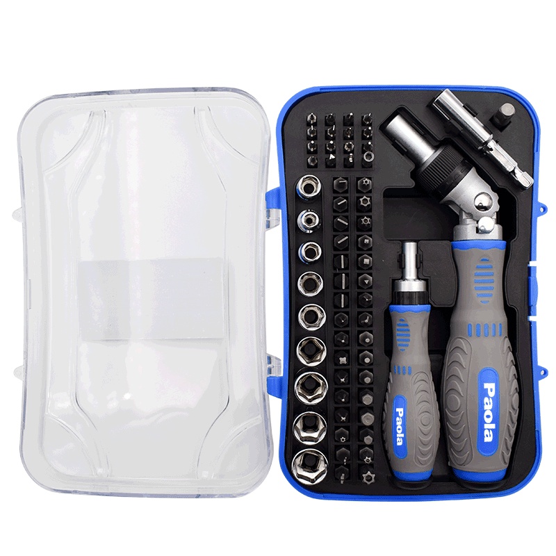 [苏宁自营]保拉(Paola) 棘轮螺丝刀套装62件十字一字内六角梅花套筒带磁批头苹果小米华为手机笔记本拆机维修1938