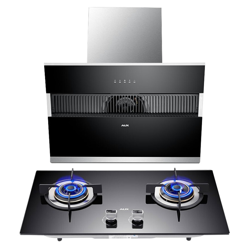 奥克斯(AUX)烟机套装钢化玻璃面板17m³大吸风量电偶熄火保护台嵌两用核心部件保8年