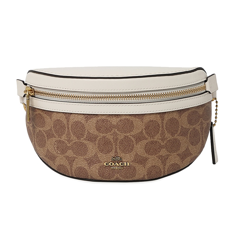 自营 新品 蔻驰 COACH 品 女士专柜款人造革配皮斜挎包腰包卡其印花 89300 V5PTQ 欧美时尚