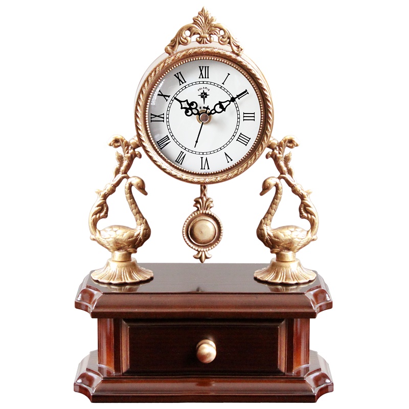 北极星(POLARIS) 黄铜钟表欧式复古座钟仿古台钟客厅实木台式装饰铜摆件书房卧室大气石英钟表