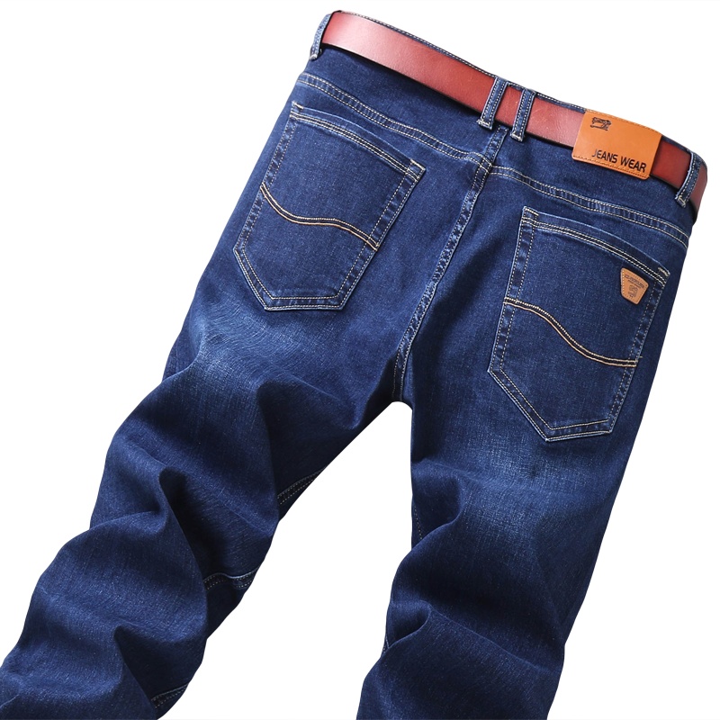 LEEVIRHINO男装2021年秋冬新款商务中高腰弹力直筒牛仔裤男士青中年宽松休闲裤男士牛仔裤 男大码长裤子李维犀牛