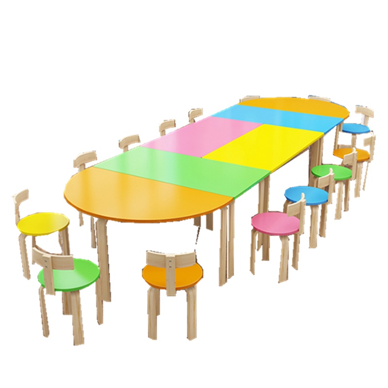周鼎皖实木多层板幼儿园儿童绘画美术桌椅(3米4方2半圆12凳)