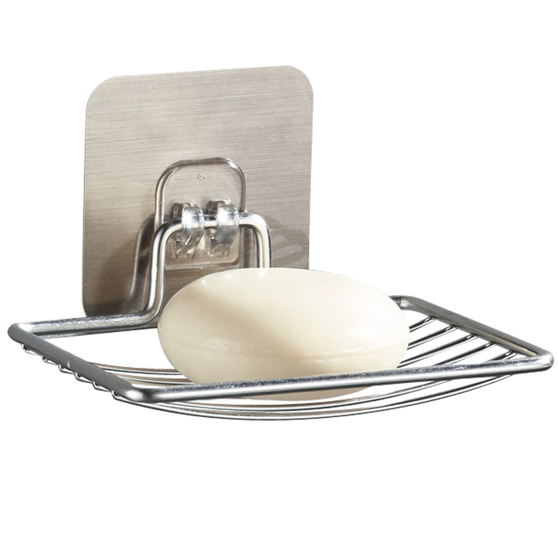 弘拜 不锈钢单层挂墙香皂盒子 免打孔吸壁式肥皂盒架卫生间洗手间线条置物架