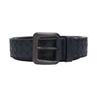 BOTTEGA VENETA 宝缇嘉 BV 男士编织牛皮针扣皮带腰带 深蓝色105