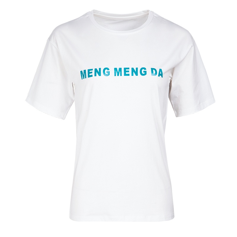晚白女上装 新品字母宽松休闲圆领短袖棉制常规直筒T恤衫