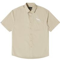 A21夏季2021新款男装 梭织磨毛宽松翻领短袖全开襟上衣男简约衬衫