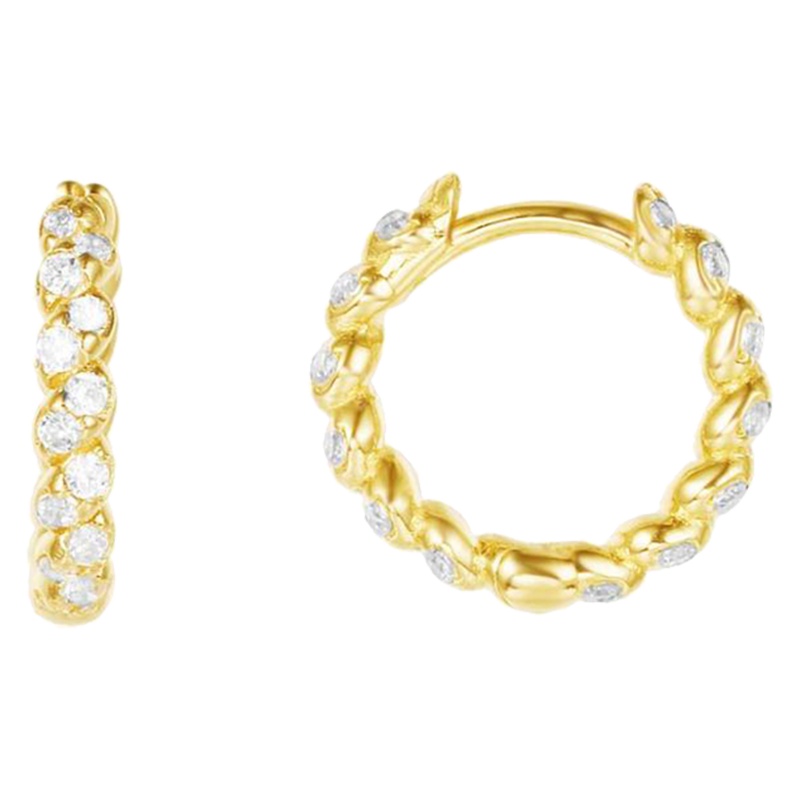 apm MONACO金黄色螺旋镶晶钻单圈小耳环925银耳饰经典穿孔耳坠女士首饰欧美风格AE11567OXY