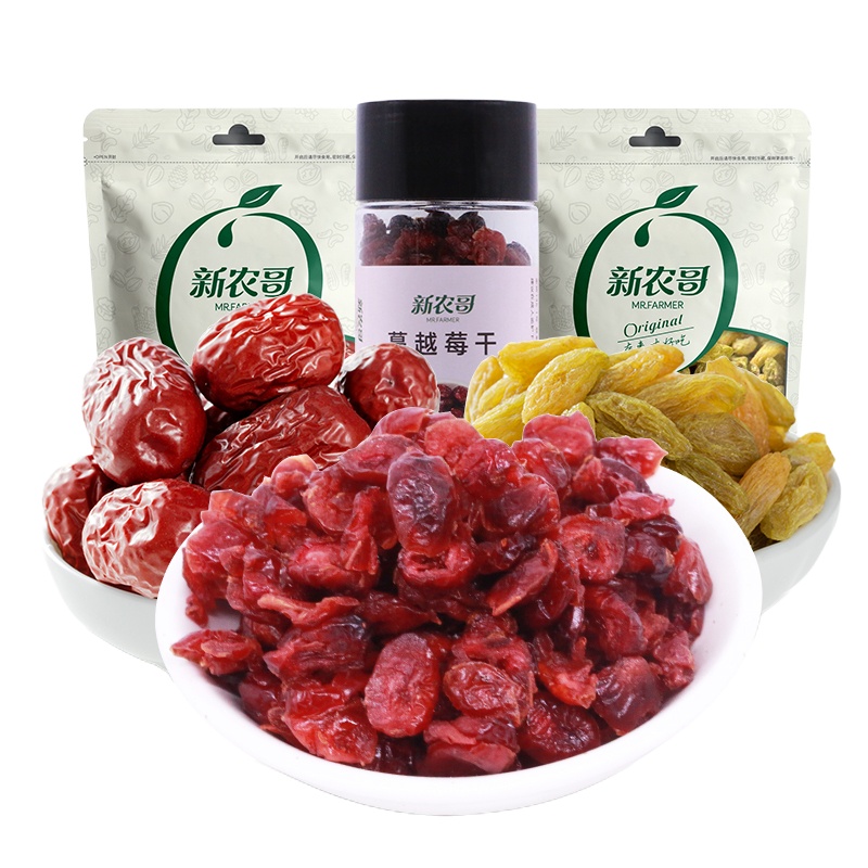 WQZY居家养生零食套餐蔓越莓干200g+新疆一级灰枣200g+绿宝石葡萄干200g
