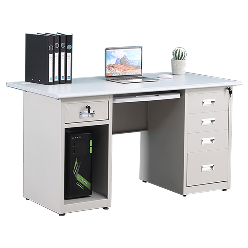 永格钢制单人家用电脑带抽屉1.4米/1.6米不锈钢桌子办公桌书桌铁皮工作台