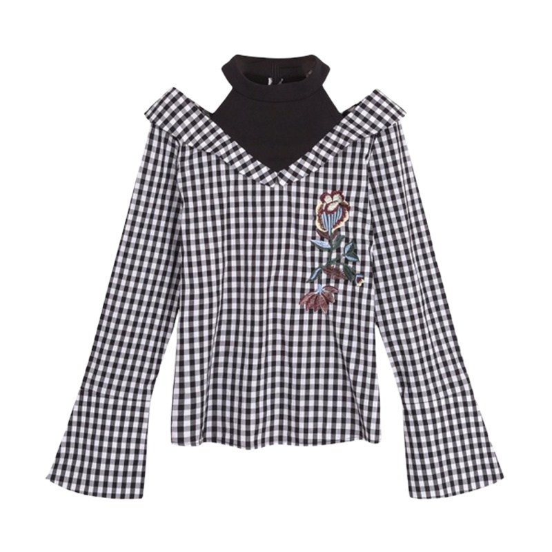 【专柜同款】格子衬衫女2019春装新款韩版宽松设计感小众欧货洋气刺绣网红衬衣20011642