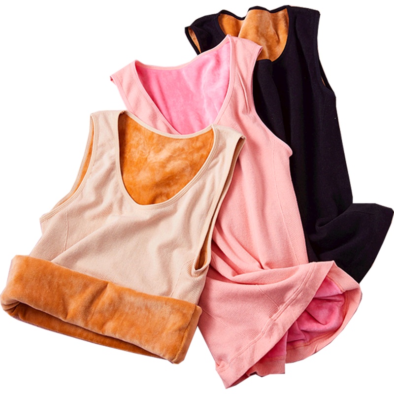 ENK 秋冬加绒保暖吊带背心女内搭马甲防寒内衣打底衫女士保暖上衣