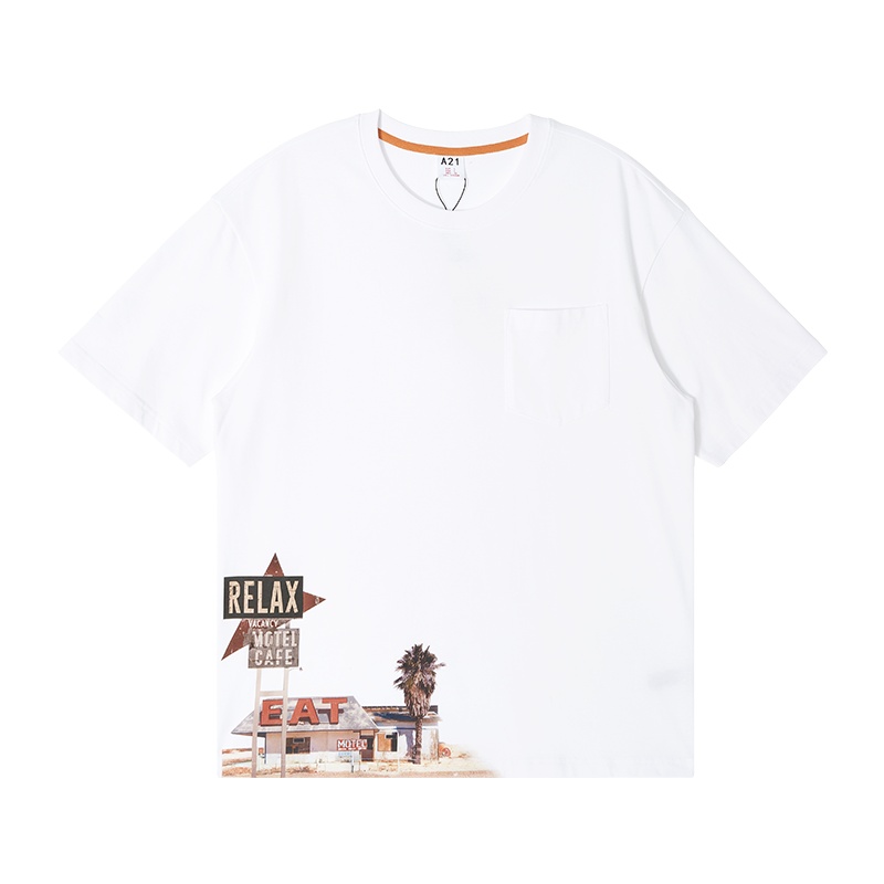 A21夏季2021新款男装 针织宽松圆领落肩短袖T恤衫男士百搭潮上衣