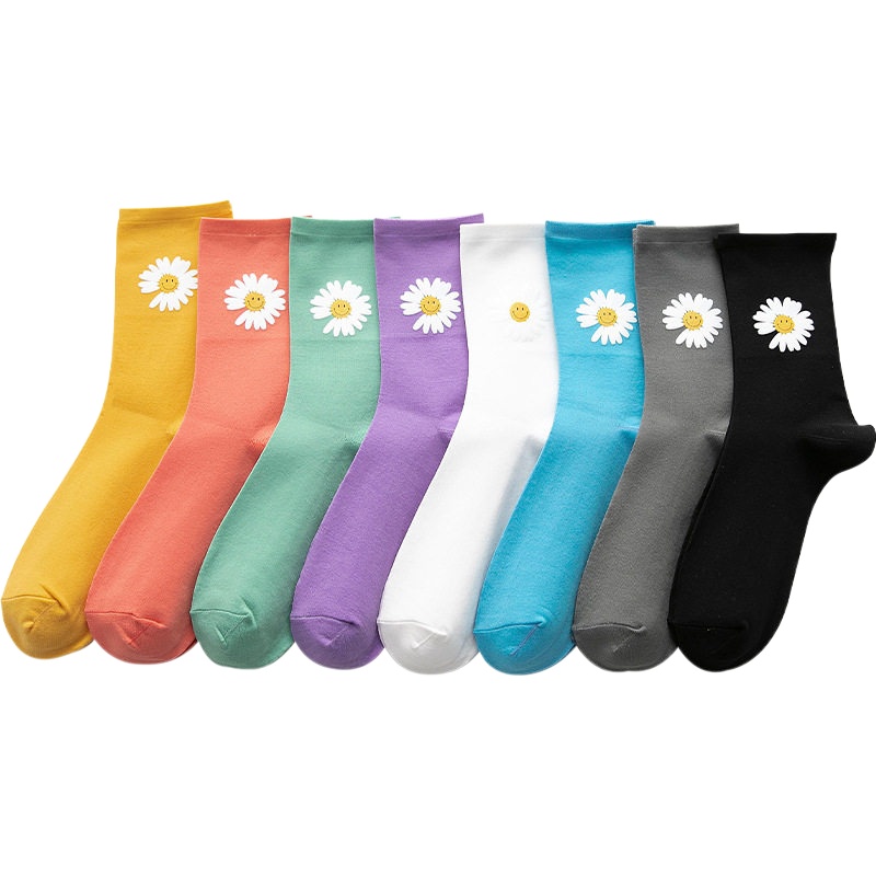 俞兆林袜子女中筒春夏季薄款全棉韩版日系小雏菊ins潮网红春秋堆堆长袜五双装