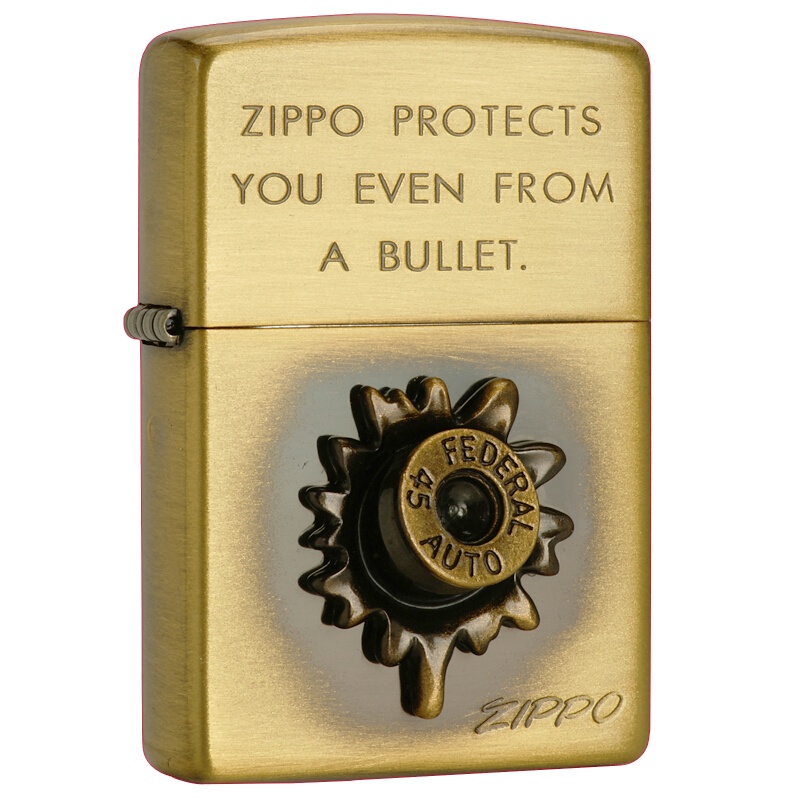 美国ZIPPO打火机 芝宝 二战纪念纯铜嵌入子弹护身符 古银子弹坑贴章 挡住子弹 男士芝宝