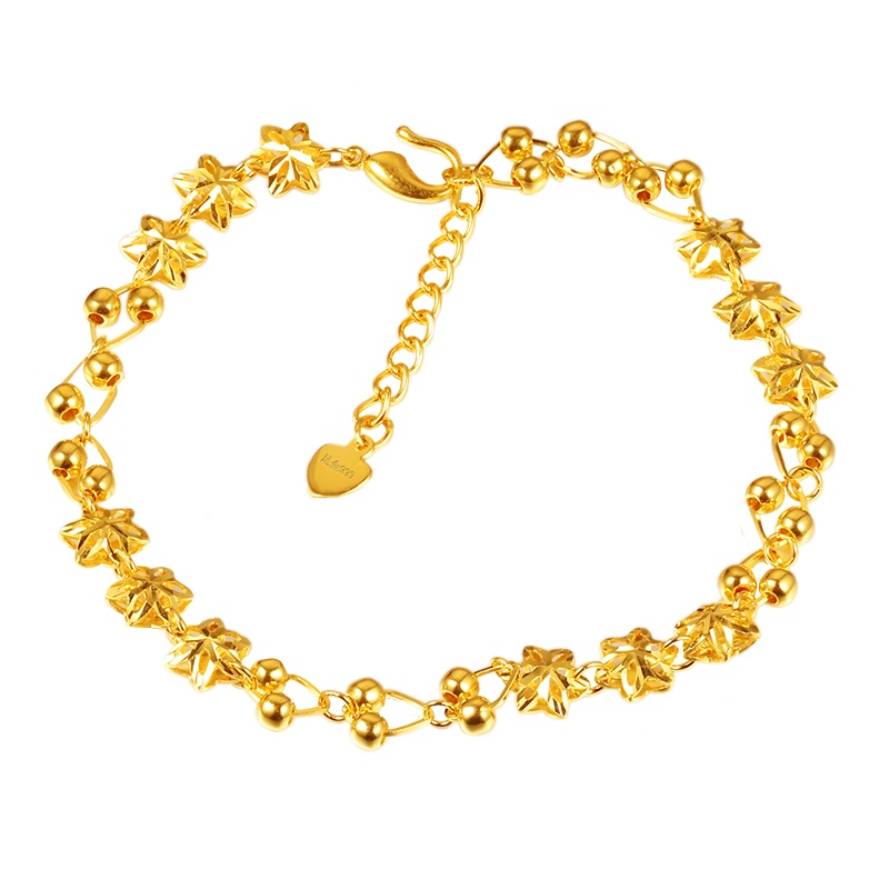 黄金码头5G黄金五角星心形圆珠手链女足金999链子送女友闺蜜表白