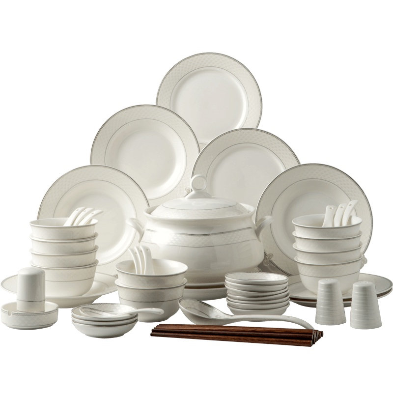 瓷魂 餐具套装56头陶瓷欧式碗碟套装盘子碗筷套装 欧式格纹(宫廷煲版)