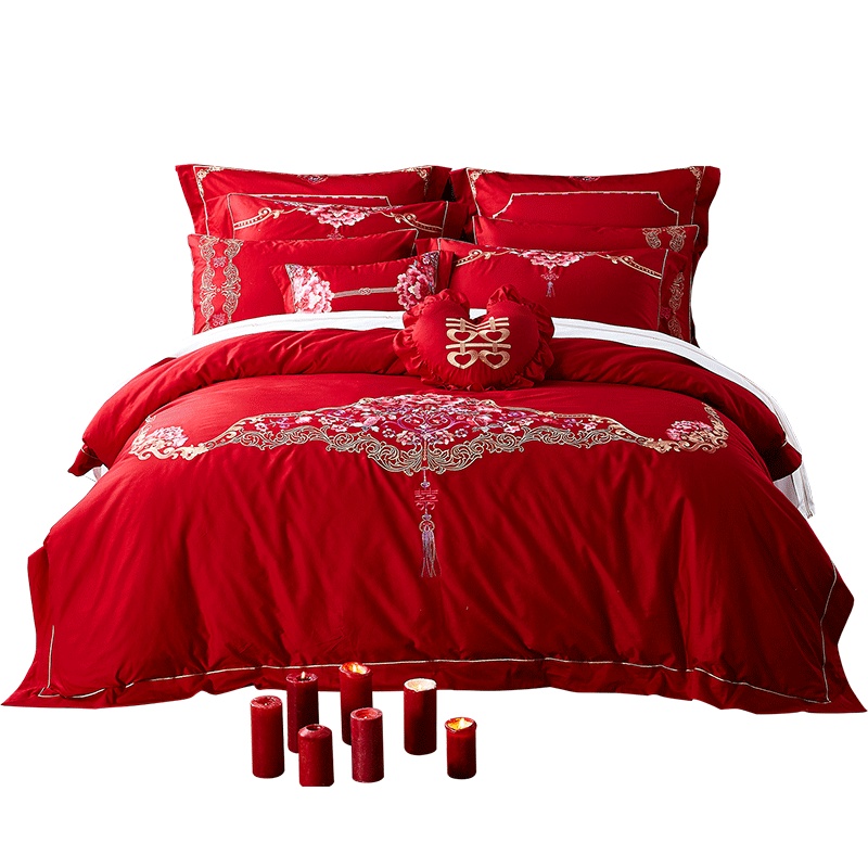 南方寝饰婚庆八件套大红双人被套床单多件套绣花结婚床上用品