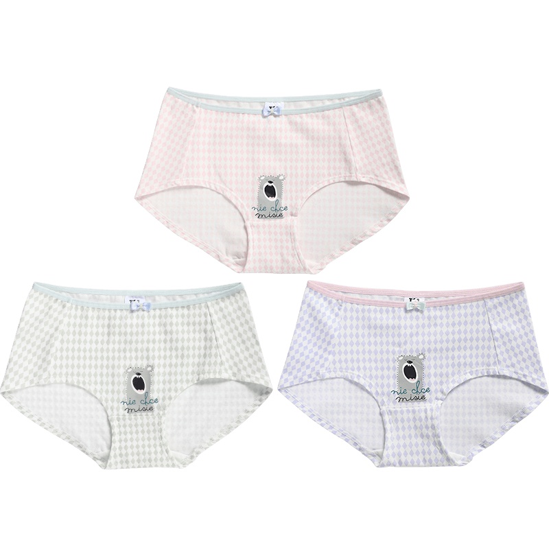 爱帝新款女式内裤全棉底档少女风精梳棉透气亲肤三角裤3条装组合装