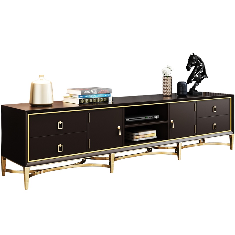 鑫金虎 电视柜 轻奢美式实木电视柜全实木柜体后现代电视茶几组合金属地柜2米