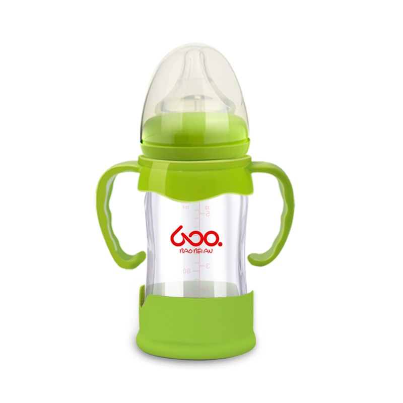 宝倍安(Bao bei an)宽口径 耐热玻璃防胀气奶瓶 绿色160ml S奶嘴 建议0-3个月宝宝使用 赠直饮吸嘴