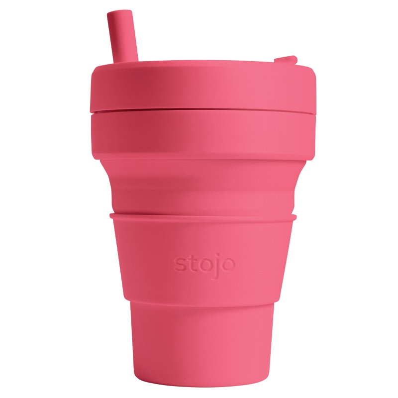 STOJO便携旅行随行杯折叠可压缩口袋杯咖啡杯户外环保水杯大号芍药粉