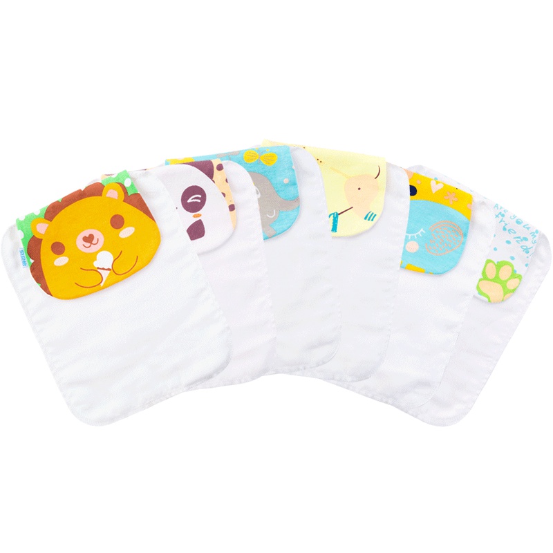 贝贝怡宝宝可爱吸汗巾六条装纯棉纱布透气卡通垫背巾191P501