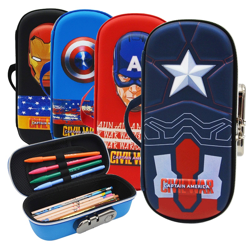 迪士尼(Disney)多功能笔盒EVA大容量密码锁文具盒8027美国队长男孩中小学生多功能笔袋大容量铅笔盒 红色