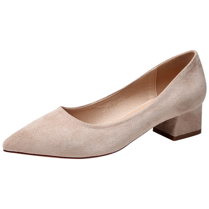 花花公子韩版百搭尖头粗跟单鞋女2019新款晚晚风网红仙女风