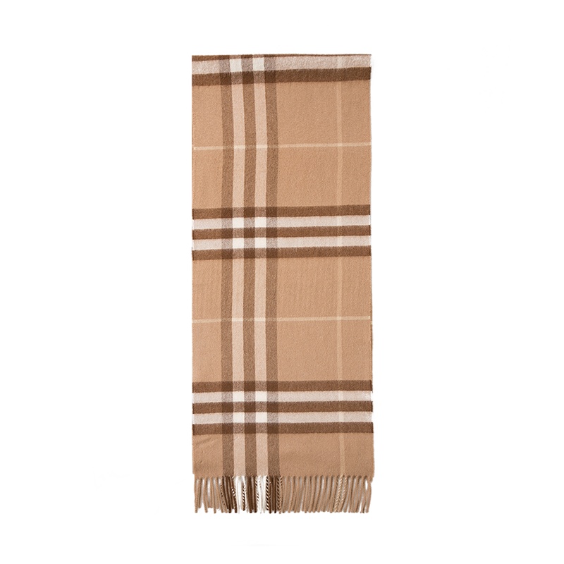 2020新款 BURBERRY 博柏利 男女通用款典藏米色羊绒格纹围巾 中调驼色8016399