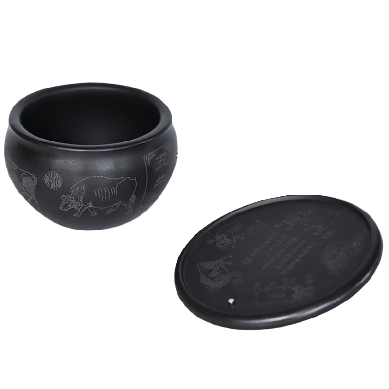 蕙韵 五牛图套杯 宜兴紫砂茶具 石红泥茶杯 自用送礼两宜180cc