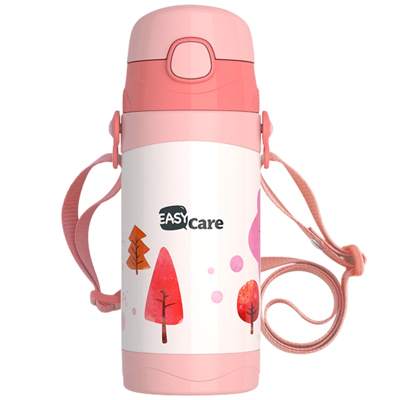 伊斯卡尔(Easy Care)350ml儿童保温杯宝宝吸管杯学生水杯水壶学饮杯粉色