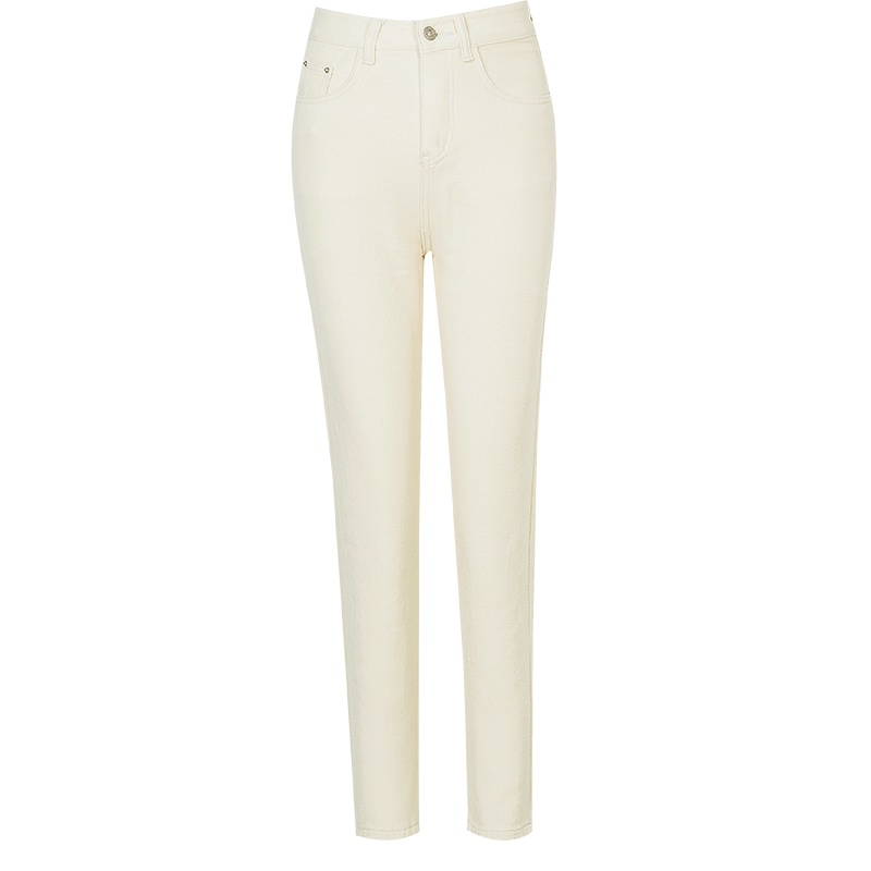 晚白2021秋季新品简约纯色高腰通勤百搭休闲牛仔裤长裤休闲裤女