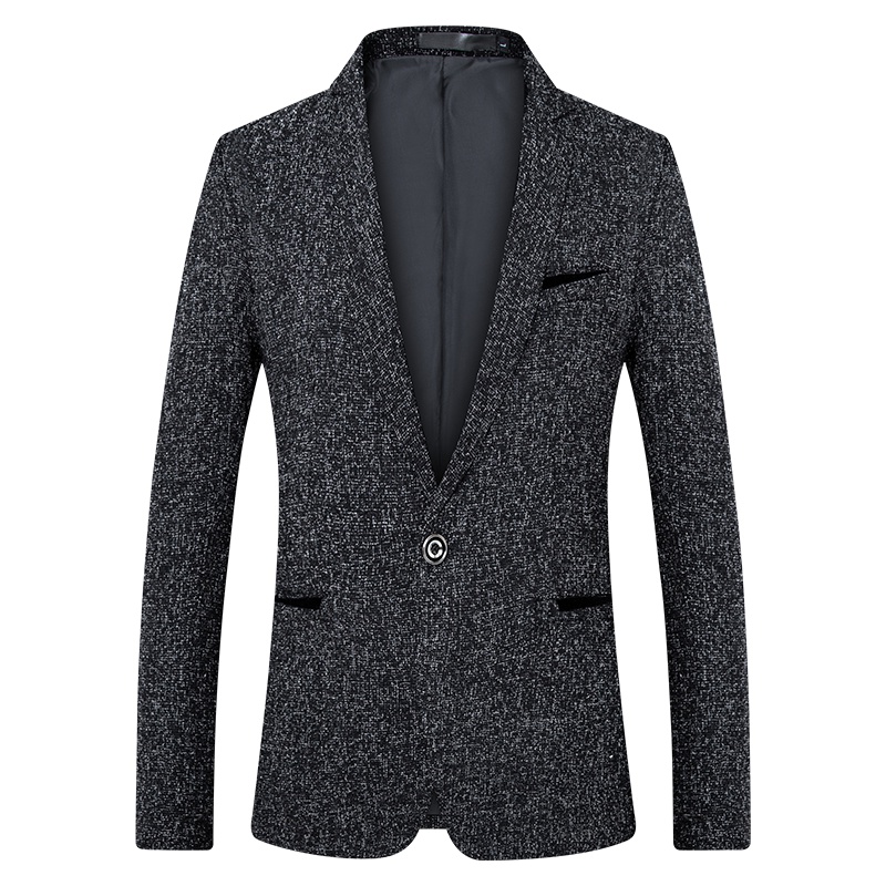 男士秋季休闲外套细格毛呢小西装男修身帅气单西服中老年套装上衣 SY5188