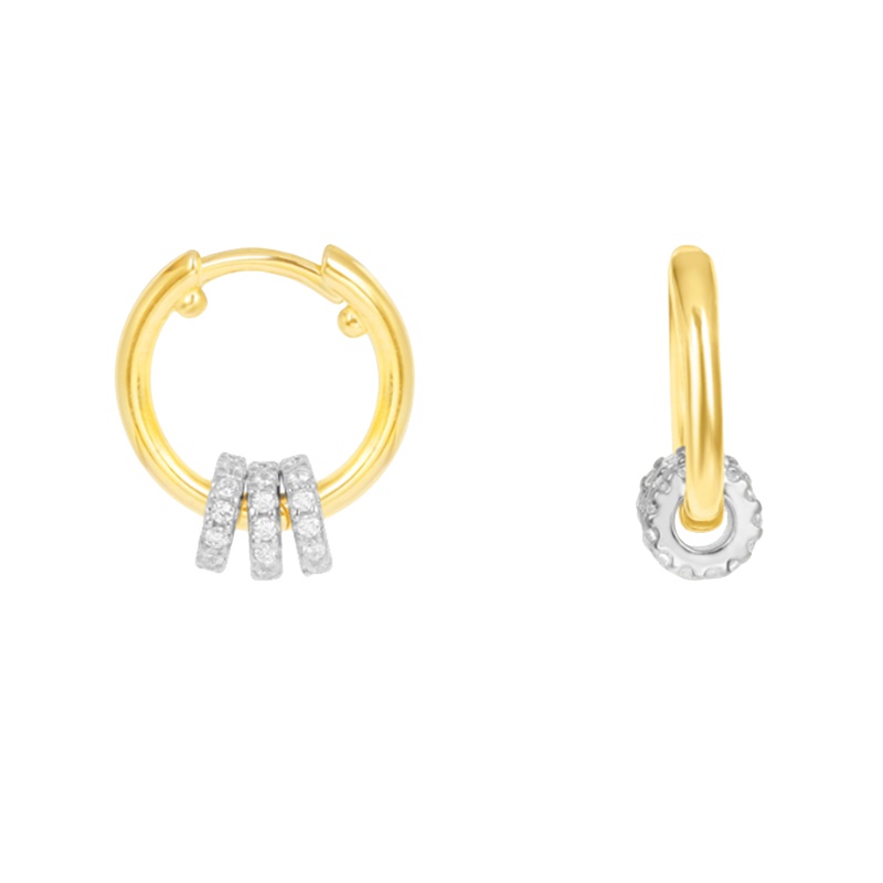 apm MONACO金黄色三环滑动圆环耳环925银耳饰时尚百搭镶晶钻穿孔耳坠男女通用首饰AE11606XRH