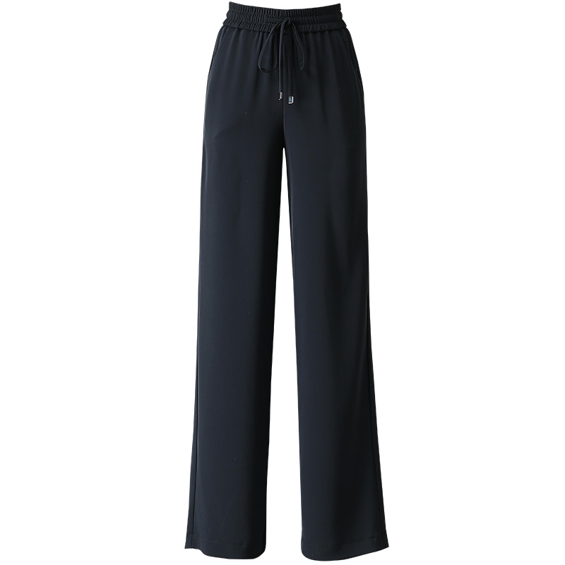 蓝旗 春季新款女士高腰阔腿裤松紧腰设计垂感显瘦宽松休闲直筒裤