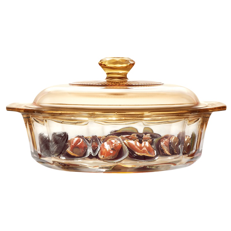 美国康宁(VISIONS) VS-15-DI家用晶钻 1.5L炖锅汤锅煲汤明火直烧玻璃锅 耐高温透明琥珀色锅