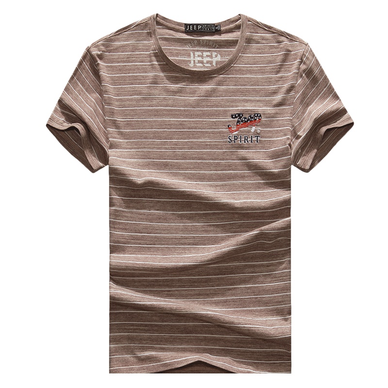 JEEP/吉普夏季T恤男条纹修身时尚体恤男士潮流圆领短袖半袖上衣男