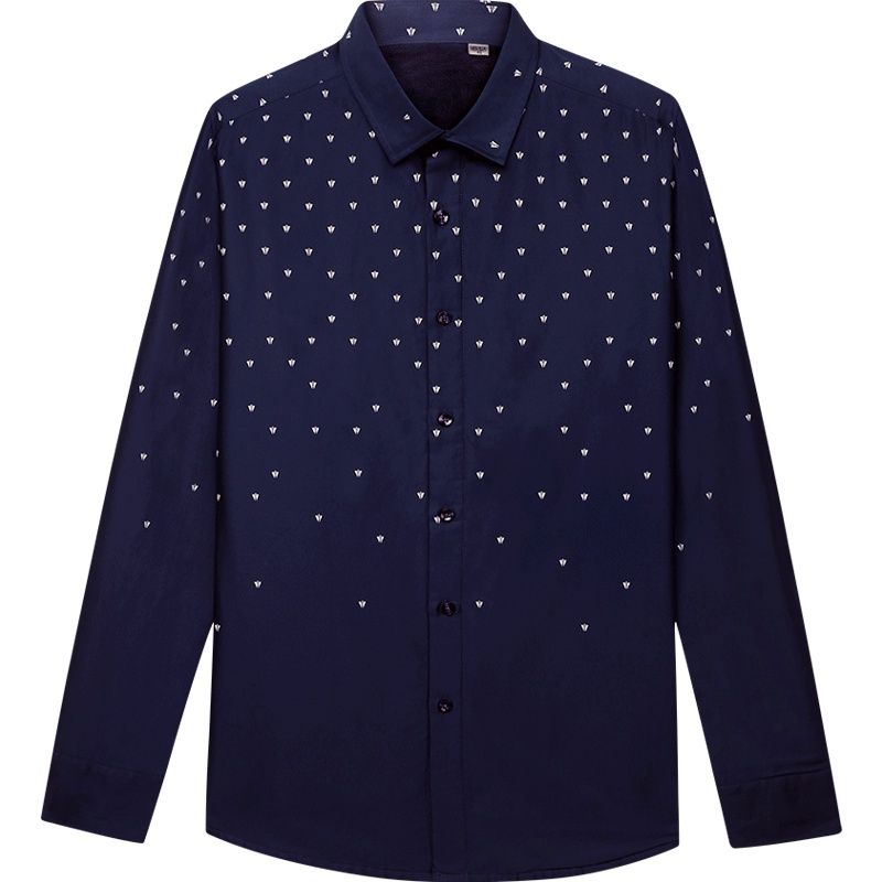 红豆男装 男士保暖衬衫 冬季时尚加绒加厚印花全棉保暖衬衫