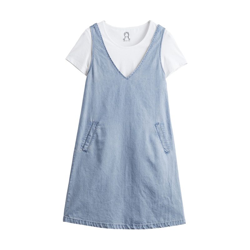 茵曼夏装新款文艺范短袖T恤连衣裙套装两件套女