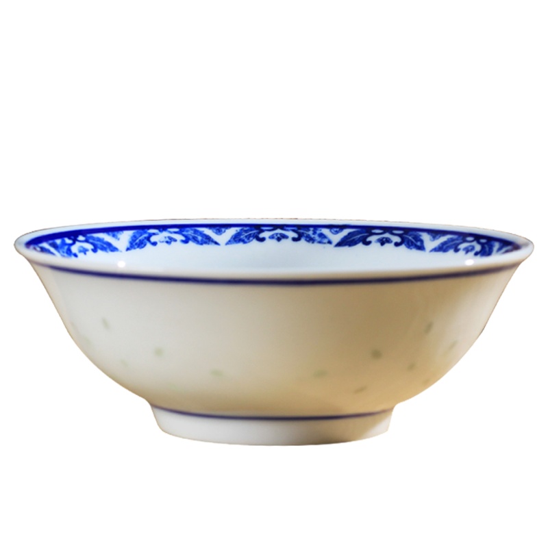 LICHEN景德镇青花玲珑陶瓷碗 饭碗 浅碗1个装 高温釉下彩餐具微波炉适用 口径15x高度5x底径7厘米