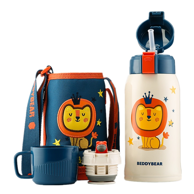 3D浮雕狮子款杯具熊BEDDYBEAR儿童保温杯带吸管儿童水杯316不锈钢宝宝儿童保温壶600ml