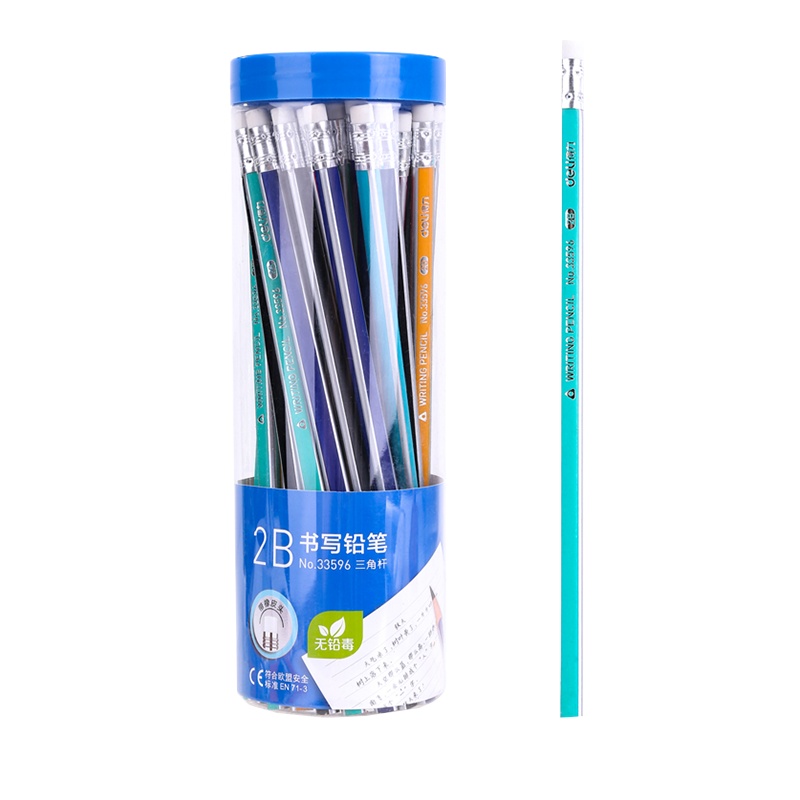 得力deli33596皮头铅笔儿童铅笔三角杆2b铅笔小学生50支铅笔六角文具用品2B铅笔学生用品批发