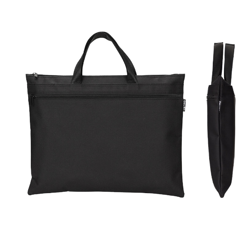 得力(deli)黑色双层事务包拉链袋 手提商务会议包 文件资料收纳包 5840