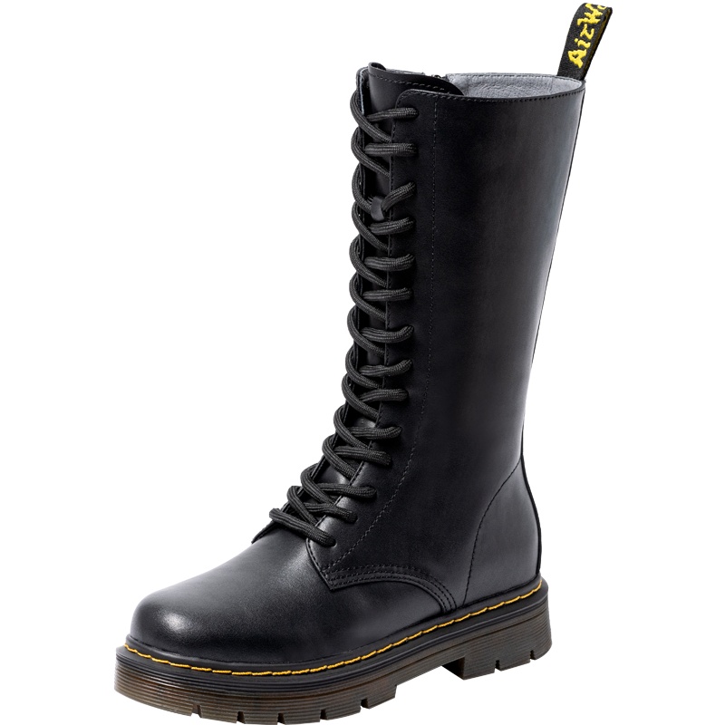 百田森马丁靴女圆头中筒靴显瘦冬季新款低跟厚底女靴休闲户外