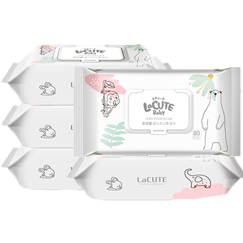 乐可爱婴儿湿巾纸新生幼儿宝宝手口屁专用80抽5大包装家庭实惠装