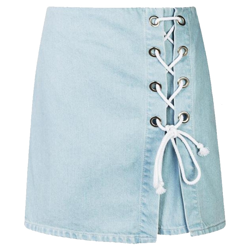 【专柜同款】拉夏贝尔半身裙夏女2020新款百搭a字学院清新纯色绑带不规则下摆牛仔短裙30082465