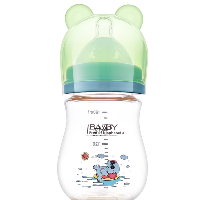 贝斯比/bassby 婴儿奶瓶进口ppsu材质耐摔宽口径宝宝防胀气新生婴儿奶瓶硅胶奶嘴180ml/粉绿色