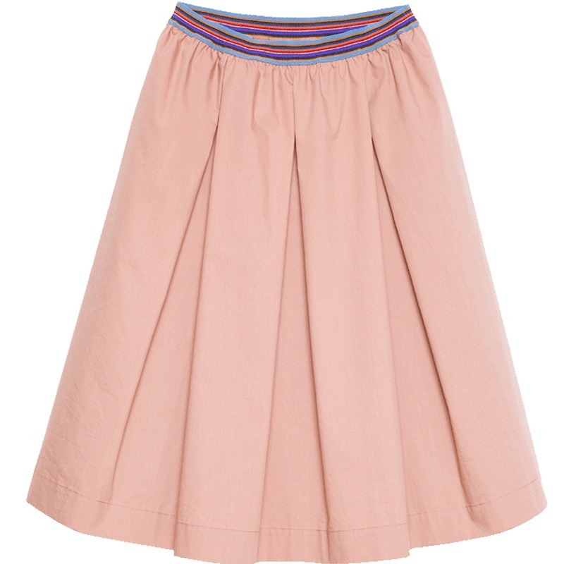 鄂尔多斯ERDOS 春夏棉质彩色条纹松紧腰褶皱宽松中长款女士半身裙