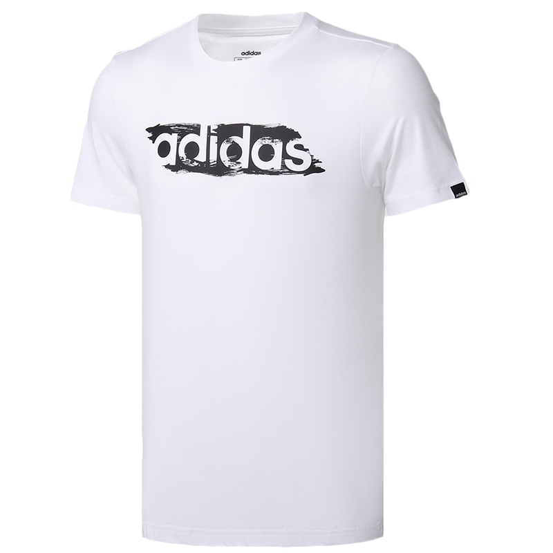 阿迪达斯男服短袖T恤笔刷风格印花休闲运动服FM6275
