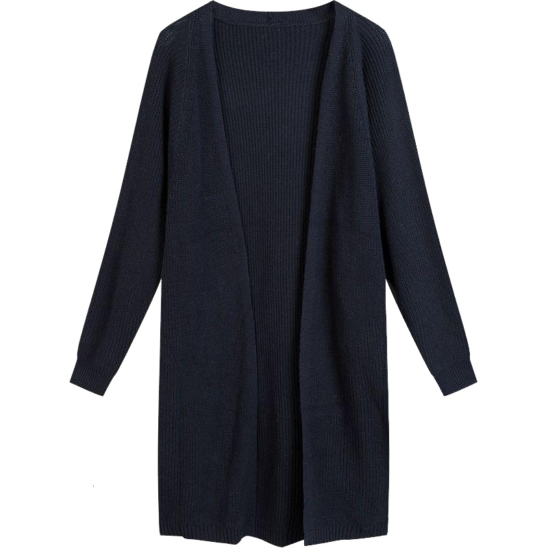 新款拉夏贝尔中长款毛针织开衫女士秋冬时尚v领韩版宽松毛衫毛衣外套1T000807